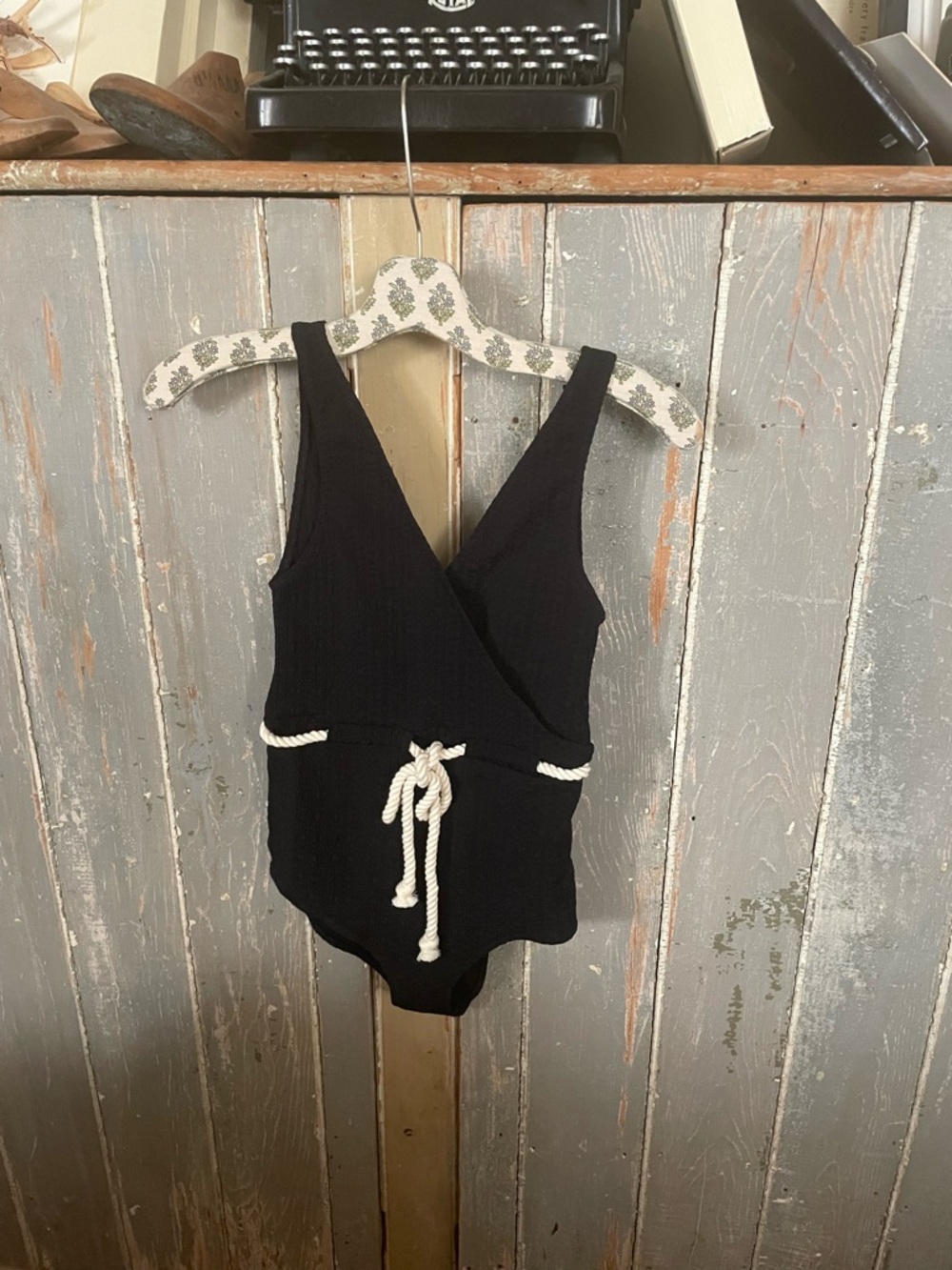 Black One-Piece Swimsuit with Rope Tie